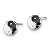 Sterling Silver Madi K Rhodium-plated Polished Black & White Enameled Yin Yang Children's Post Earrings